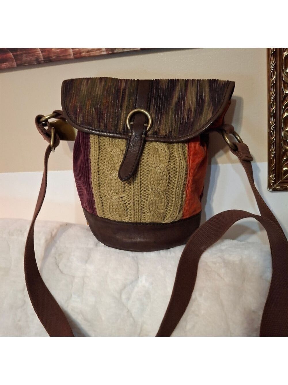 Lucky Brand Vintage Chocolate Brown Patchwork Crossbody Bag